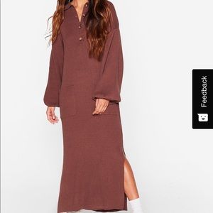 Nasty Gal Ribbed Brown Lounge Dress size 10